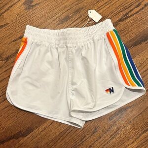NWT! Aviator Nation kids white 5 stripe flex jogger shorts size 10